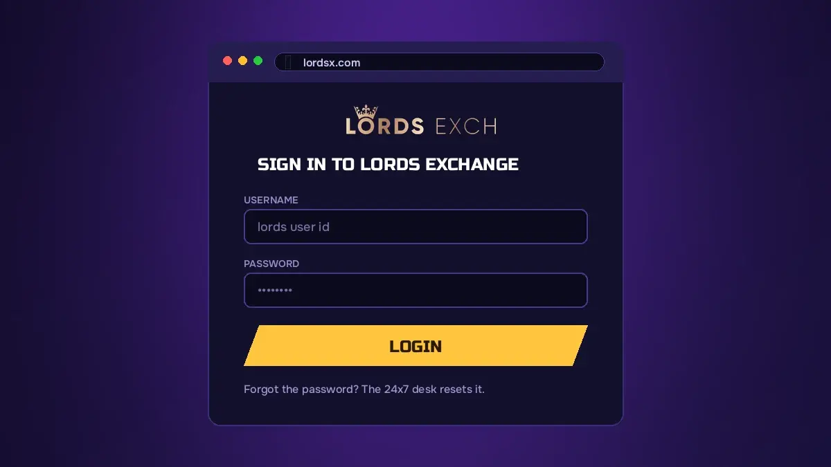 Lords Exch login fields showing where the username and password from the 24x7 desk go